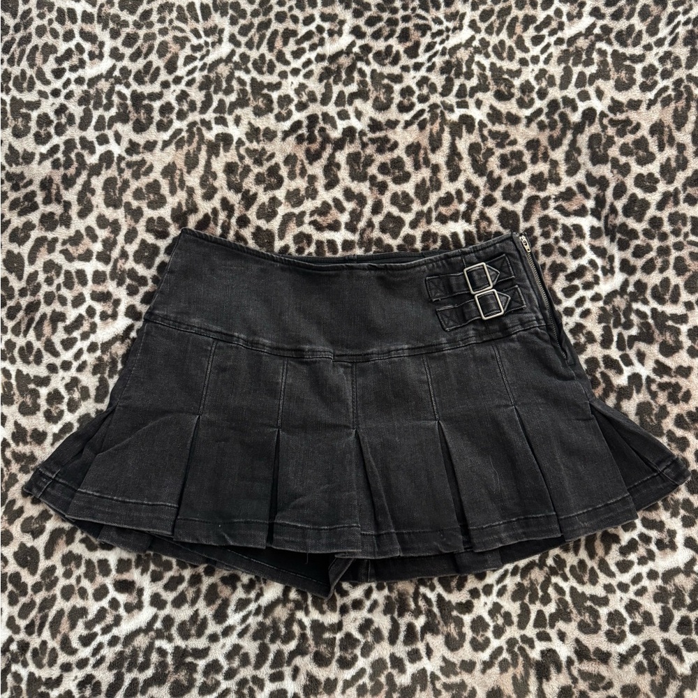 Wild Fable Black Mini Skort with Double Buckle